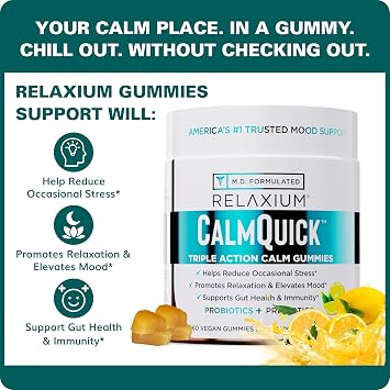 Relaxium Calm Gummies - Calm, Gut Health + Immune Support, Developed in the USA, with Vitamin B6, Magnesium, L-Theanine + Prebiotic & Probiotic Blend, Lemon Flavor, 60 Gummies