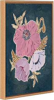 Kate and Laurel Sylvie Beaded Three Purple Poppies Vintage Framed Canvas Wall Art by Mackenzie Nelson, 18x24 Beaded Natural, Colorful Flower Art for Wall