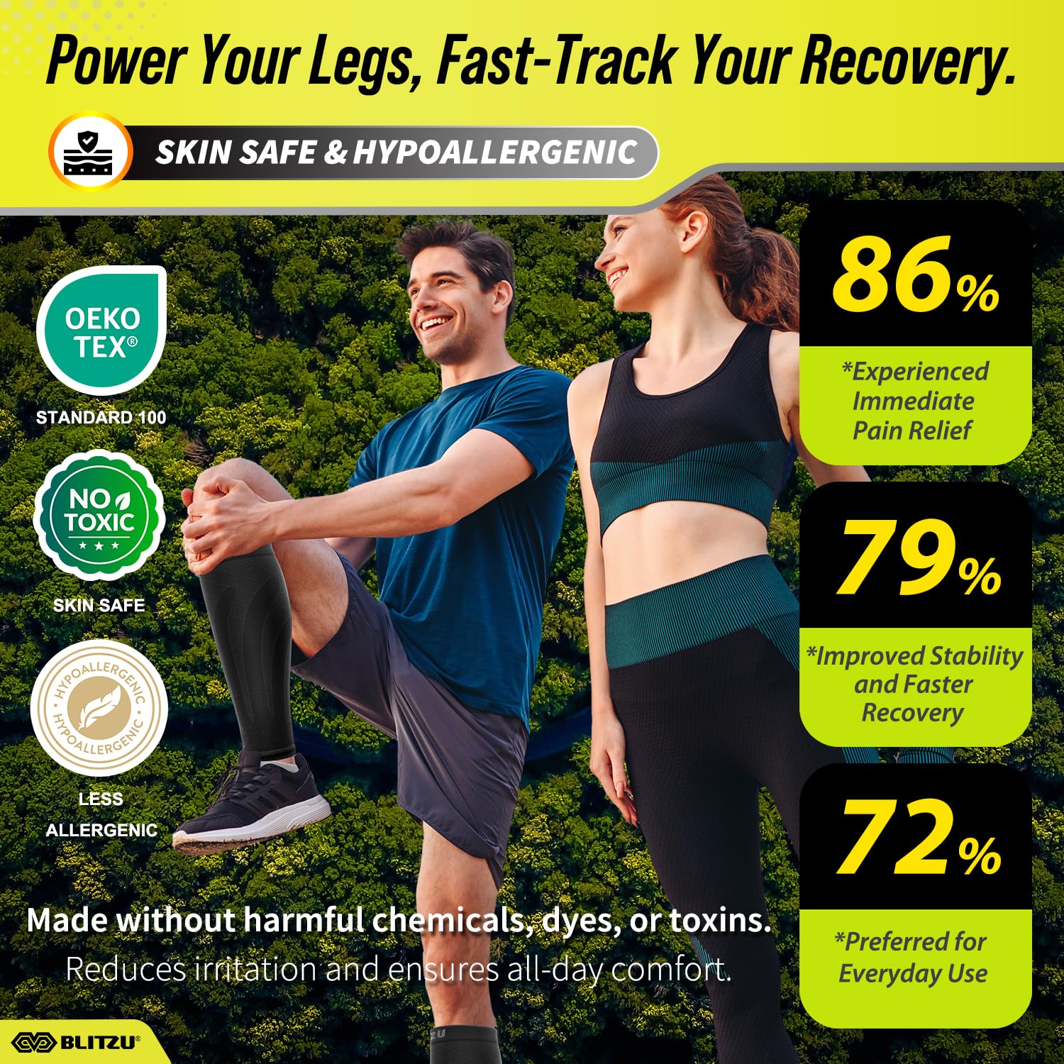 BLITZU 3 Pairs Calf Compression Sleeves for Men and Women. Footless Compression Socks & Leg Support for Running, Travel, Nursing, Fitness. Shin Splints Pain Relief & Reduce Swelling Black S-M - Image 8