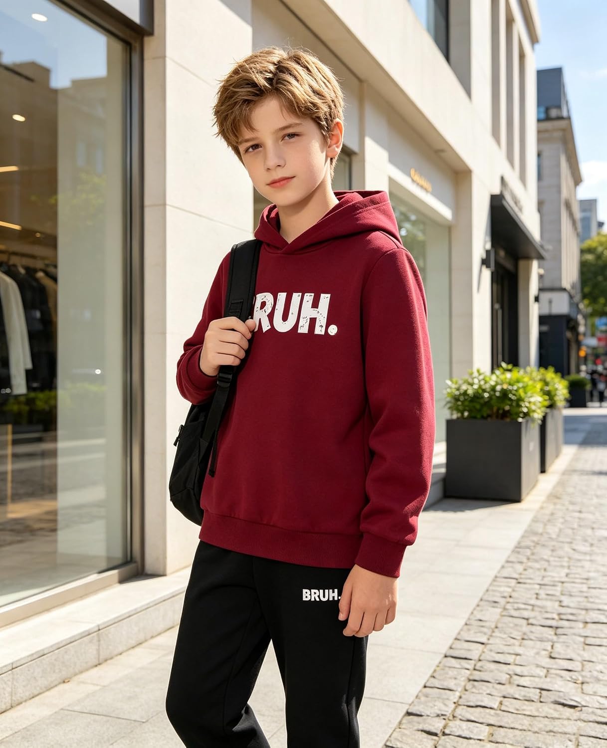 KIDLAGA Size 7-14 Years Boys 2 Piece Outfits Letter Print Hoodie and Sweatpants Fall Winter Clothing Set