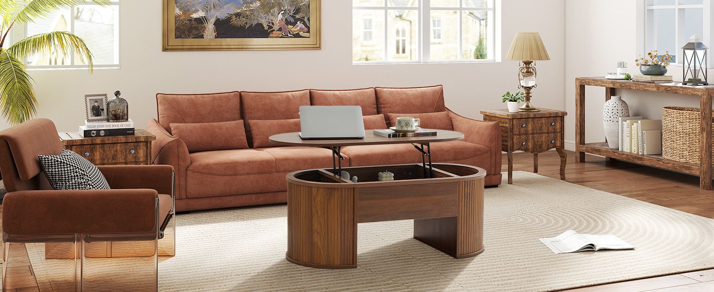 Amazon.com: QHITTY Fluted Coffee Table with Lifting Top, Oval Wood