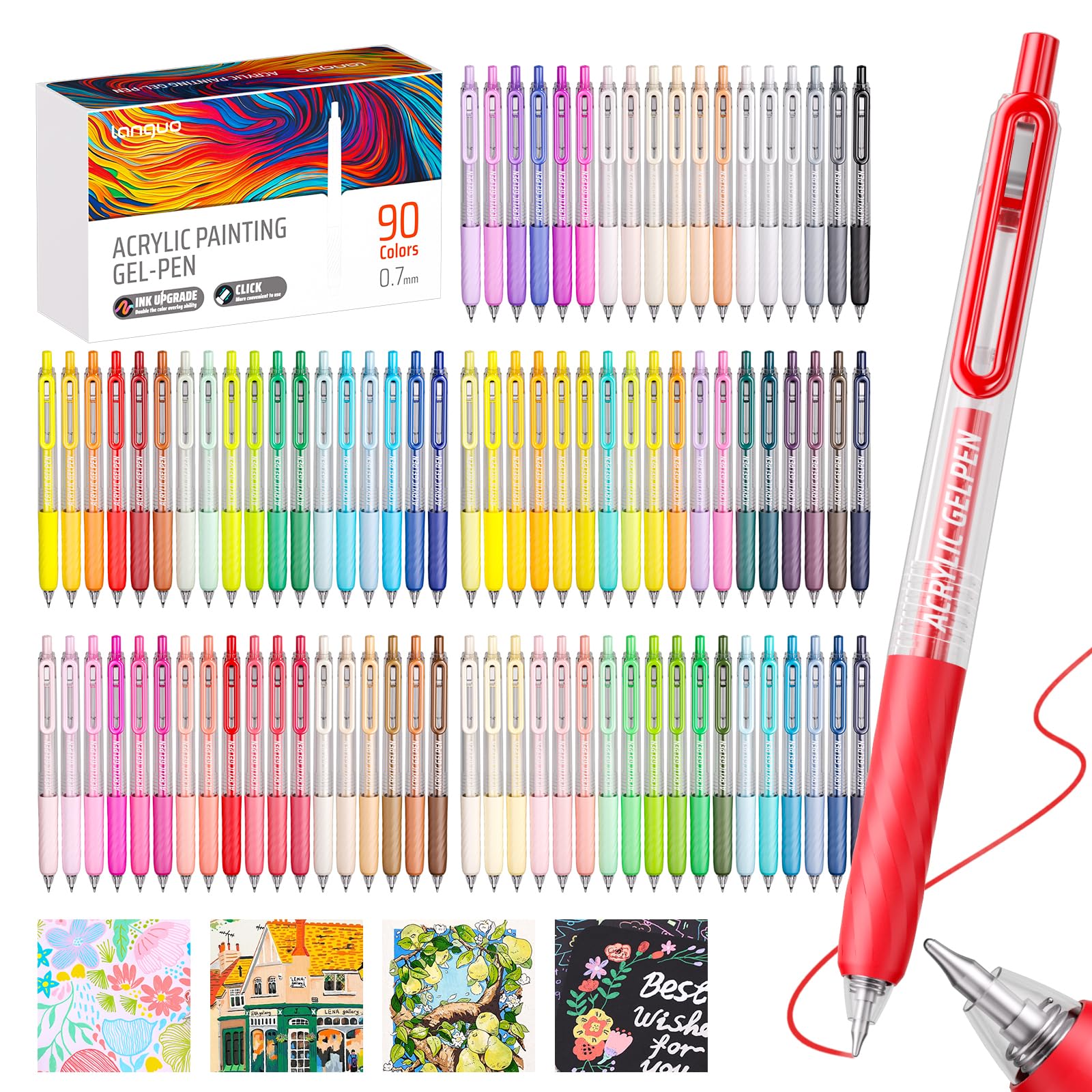 90 Farben Acrylstifte Gelstifte mit 0.7MM Feine Spitze zum Malen | Gel Stifte Set Klicken Schreiben & Journaling für Leinwand, Stoff, Papier, Deko, Ostereier, Halloween, Weihnachten