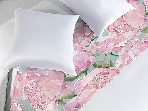 Ambesonne Floral Bed Runner, Pastel Colored Peony Flowers Blooming into The Nature in Watercolor Art, Decorative Accent Bedding Scarf for Hotels