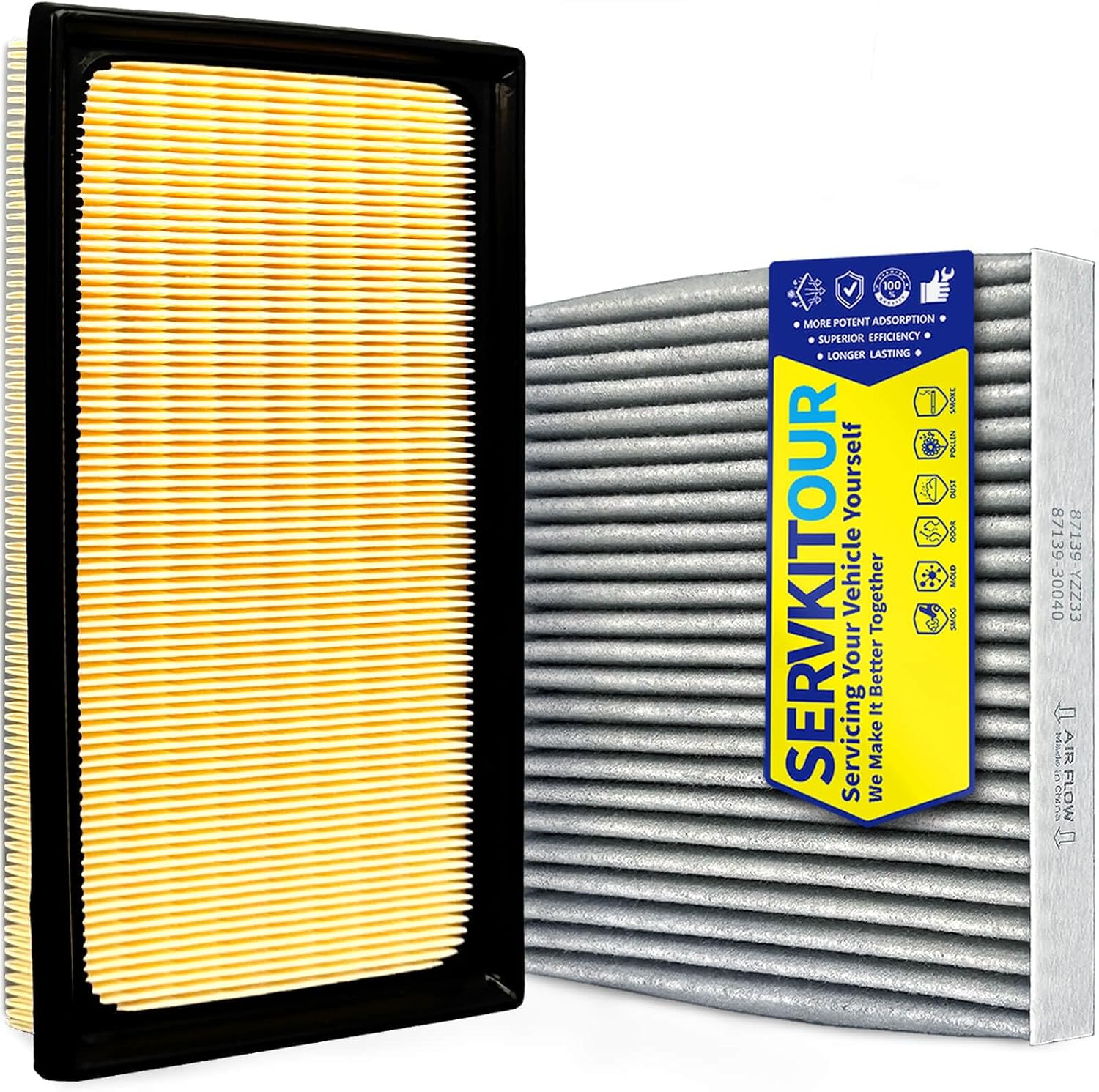 Engine Cabin Air Filter Set for RAV4 Hybrid (2019-25), Camry Hybrid (2018-26) 2.5L, Highlander Hybrid (2020-25), Sienna/Venza (2021-25), 2.5L Hybrid Only, Replace 87139YZZ37, 17801F0020