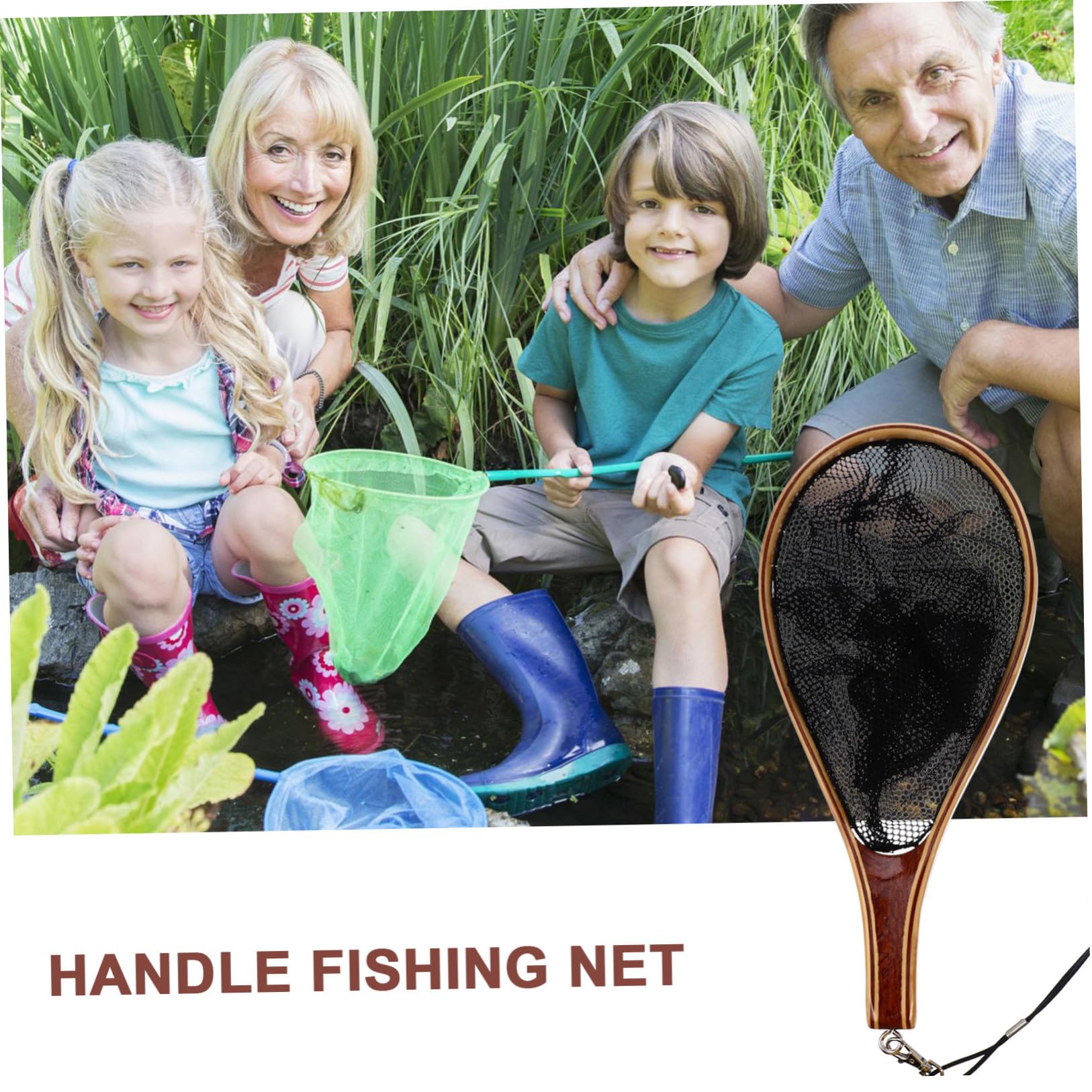 SUPVOX Épuisette de Pêche Ultra Légère à Manche Bambou, Filet Noir