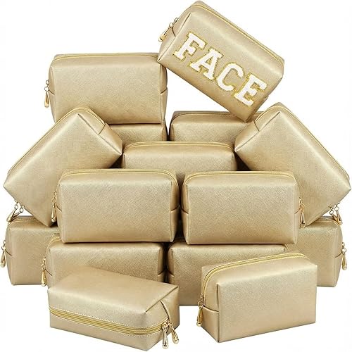 Miniatura 15 de Kigeli 15 bolsas de maquillaje estéticas de piel sintética, bolsas para cosméticos, impermeables, lisas, bolsas de maquillaje a granel para mujeres,