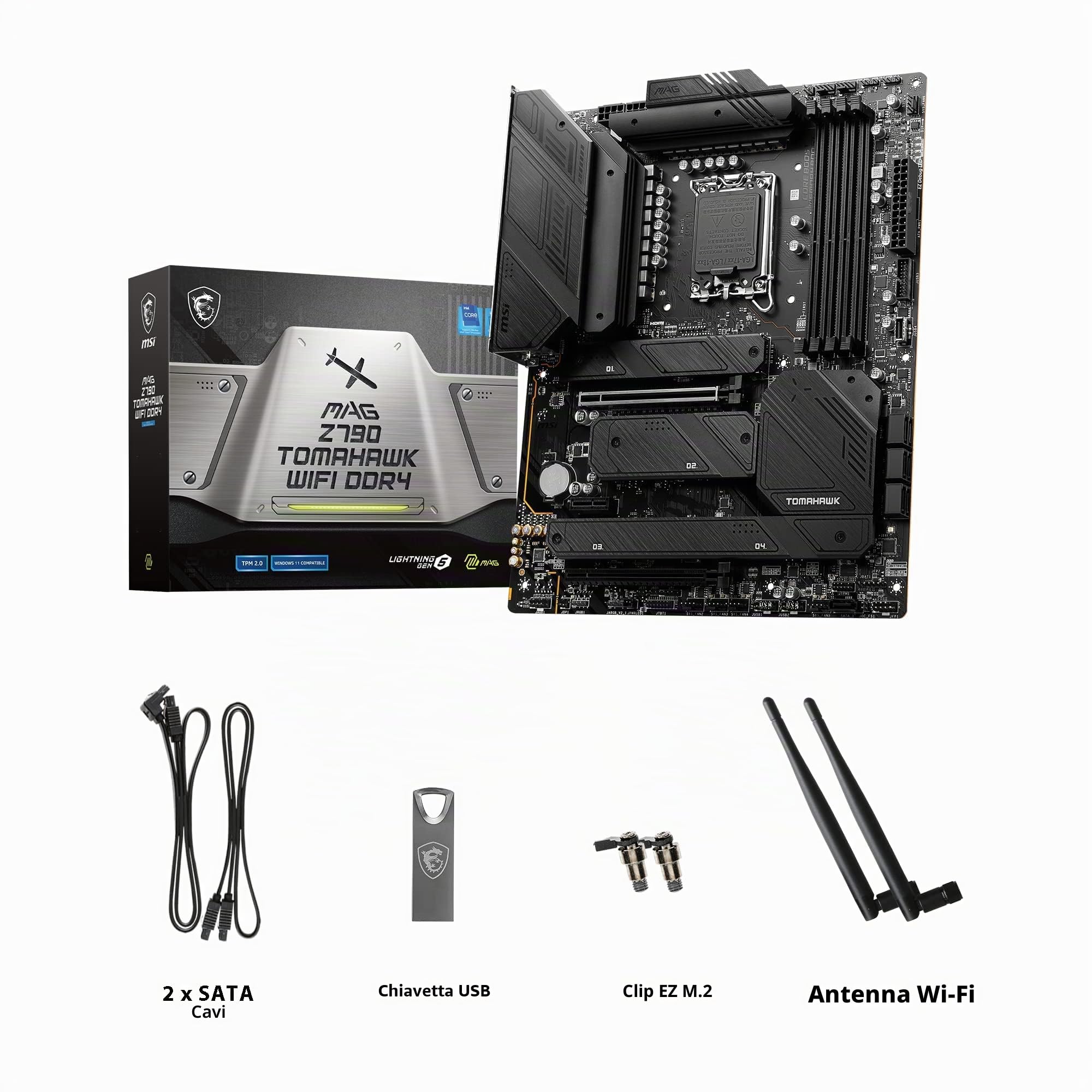MSI MAG Z790 TOMAHAWK WIFI DDR4 Scheda madre, ATX - Supporta processori Intel 12th e 13th Gen Core, LGA 1700-90A SPS VRM, DDR4 Memory Boost 5333+MHz/OC, PCIe 5.0 e 4.0 x16, 4 x M.2 Gen4, Wi-Fi 6E