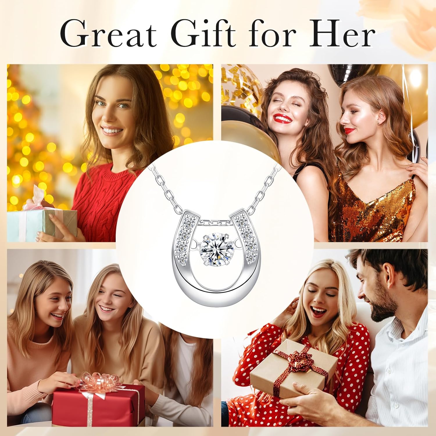 925 Sterling Silver Birthstone Horseshoe Necklace Dacing CZ Cute U Lucky Pendant Horse Jewelry for Women