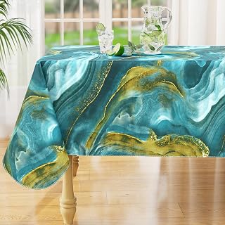 misaya Rectangle Waterproof Vinyl Table Cloth, Wipeable Tablecloth with Flannel Backing, Plastic Table Cover for Dinner, Picnic, Indoor and Outdoor (Ripples, 60" x 102")
