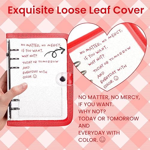 Miniatura 5 de NEWEST Cuaderno A6 con purpurina transparente de 6 anillas con 80 hojas de papel de recambio de PVC, protector de hojas sueltas de PVC con botón a