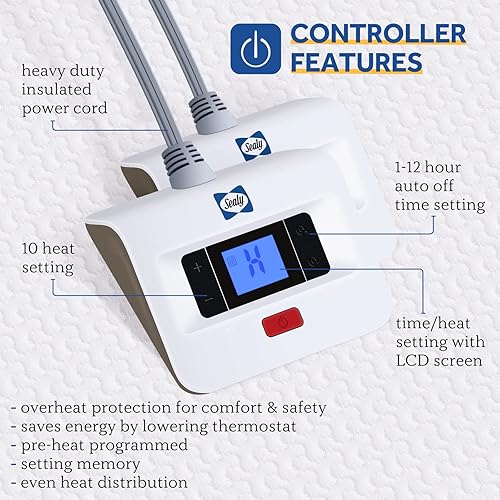 Miniatura 6 de Sealy Protector de colchón térmico tamaño Queen, calentador de cama eléctrico de calefacción por zona con bolsillo profundo, controlador dual de 10