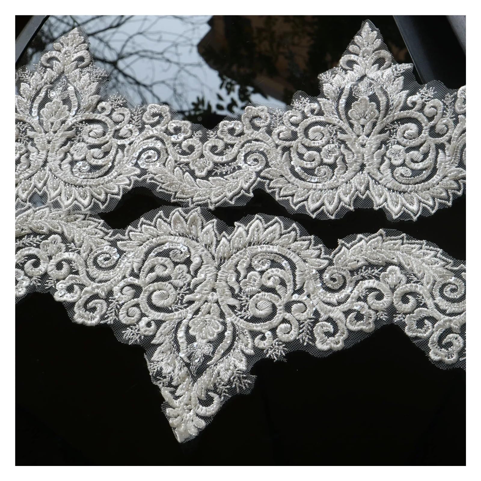Écussons en dentelle brodée, Appliques de dentelle broderie perlée, multicolore, 1 yard