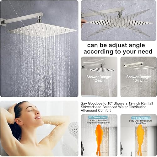 Miniatura 4 de Sistema de ducha con chorros corporales de 12 pulgadas, ducha de lluvia montada en la pared y pulverizadores de mano de latón de cuerpo completo de