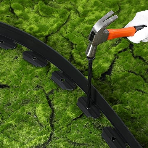 Miniatura 7 de Queekay Kit de bordes de paisaje de 148 pies con 70 púas, 20 conectores, borde de plástico para jardín, césped, patio, camino (negro, 2 pulgadas)