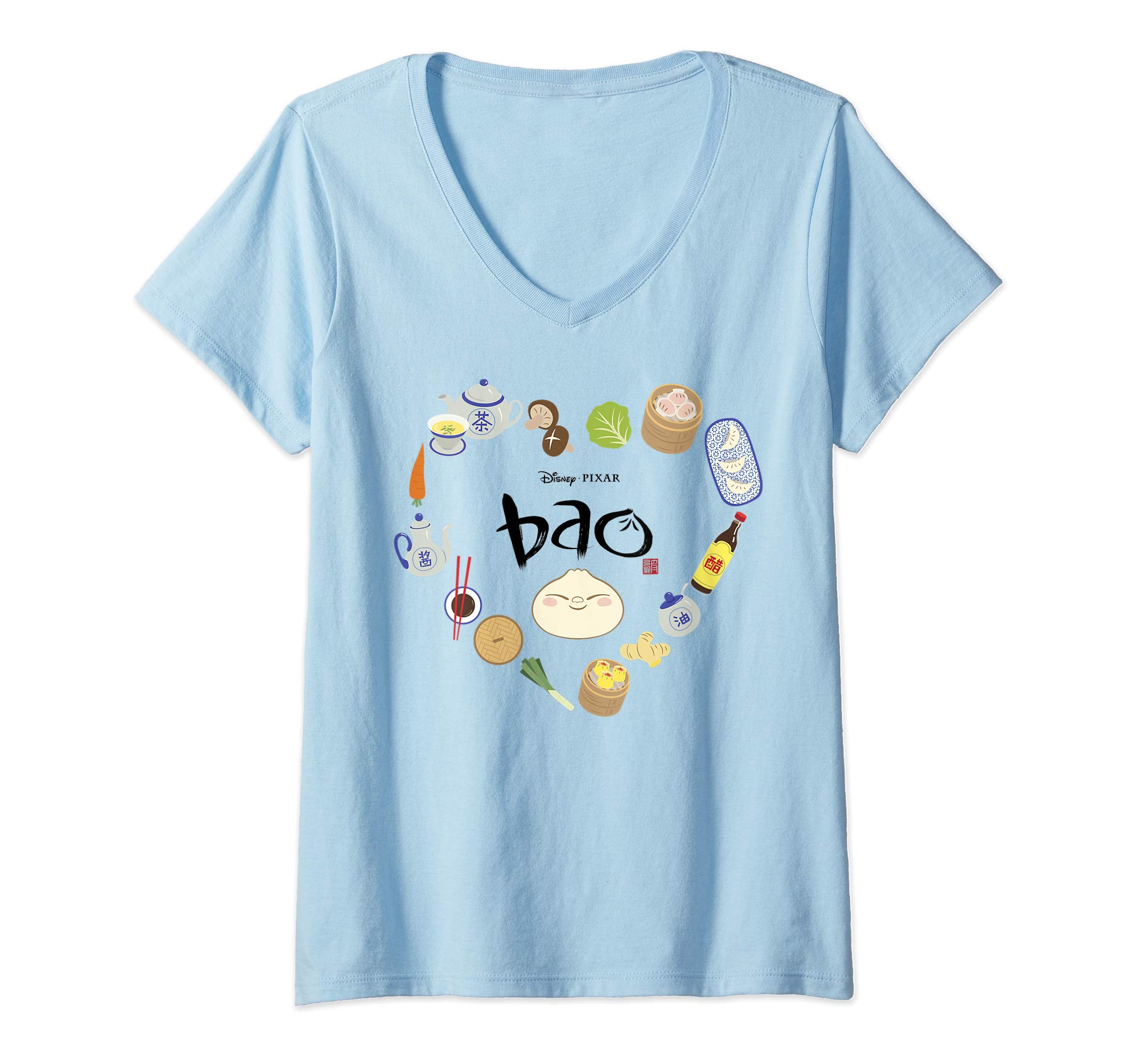Womens Disney Pixar Bao Loves Food V-Neck T-Shirt