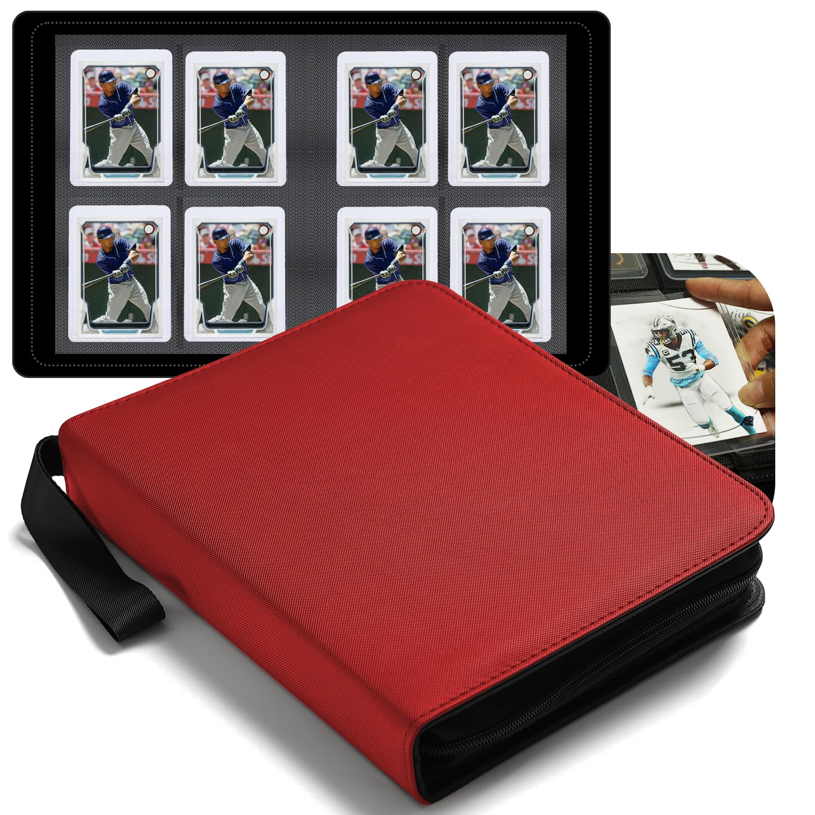 Toploaders Binder,Portable 4 Pockets Trading Card Holder Albums for Sports, Trading, and Gaming Cards Red