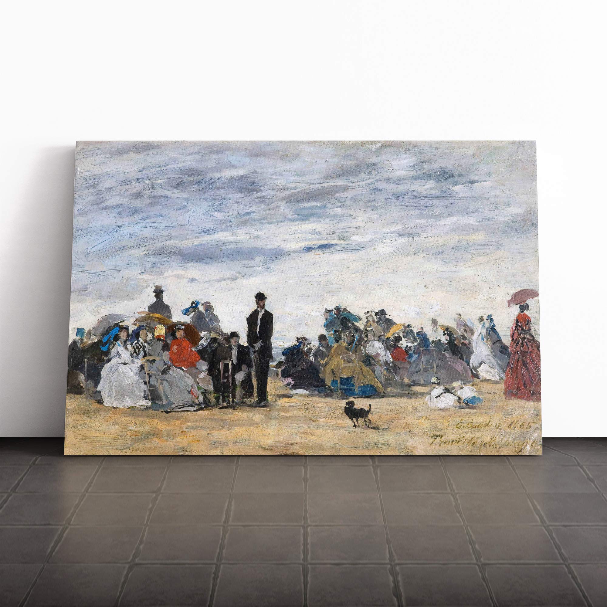 Eugene Boudin Beach of Trouville Canvas Print | Gallery Wrapped 30mm Frame Wall Art | 30x20 inches | Ready to Hang | Modern Seascape Picture | Living Room Bedroom Lounge Office