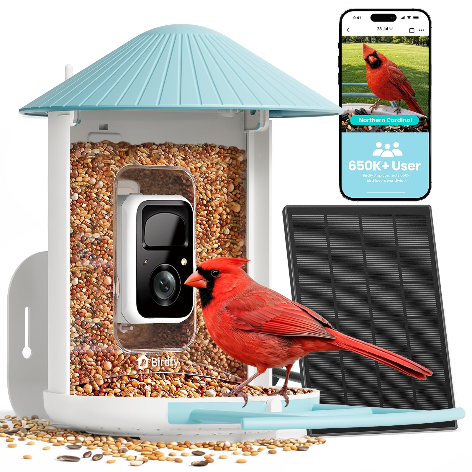 NETVUE by Birdfy Smart Bird Feeder with 2K HD AI Camera Solar Powered, Wireless Wildbird Watching, Live Stream&Color Night Vision, Auto-Capture & Notify, Free Cloud Storage(AI by Subscription)
