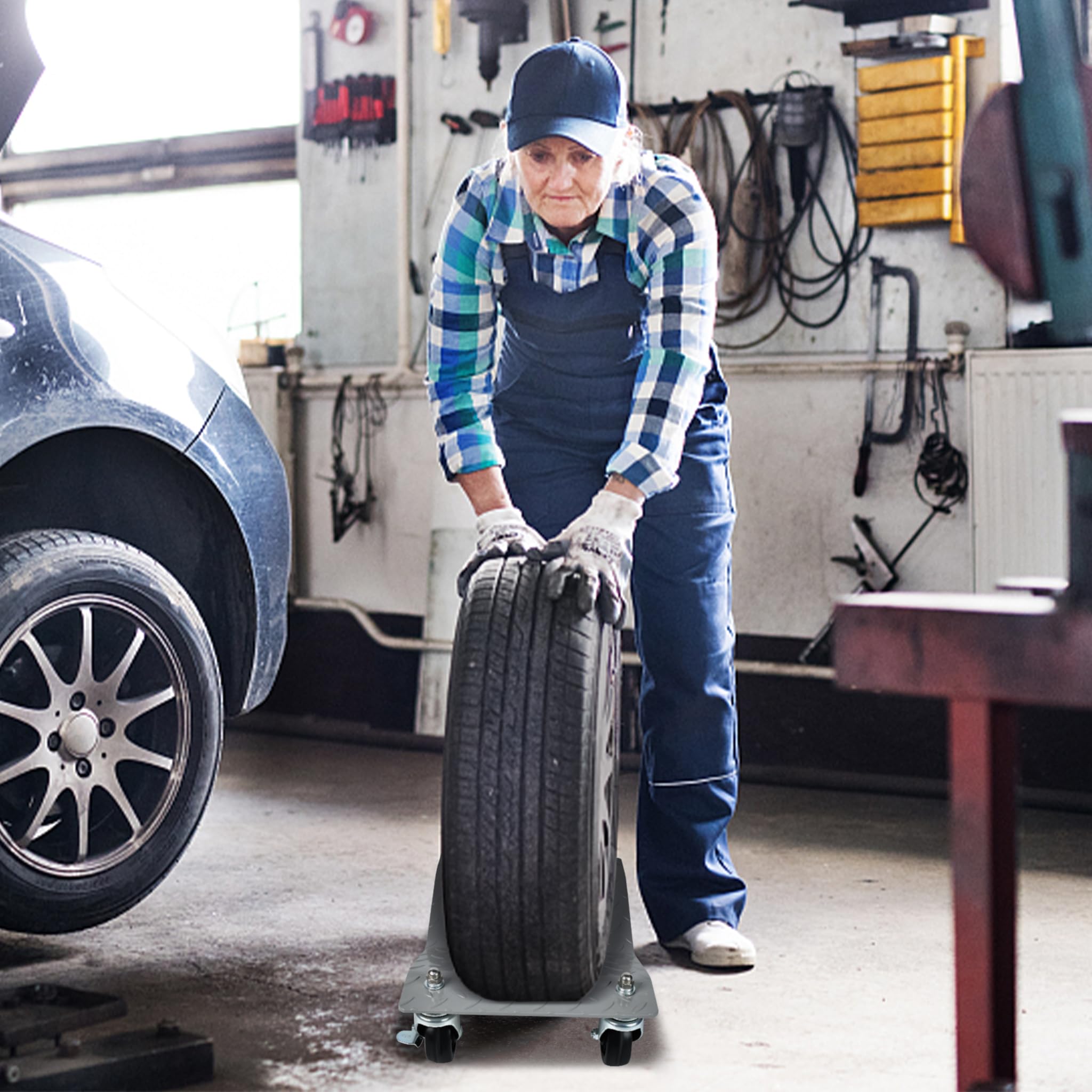 2 Stück Rangierhilfe für PKW Auto, Tragbarer Reifenwagen Rangierroller Rangierheber Roller Wagenheber, bis zu 1000 KG