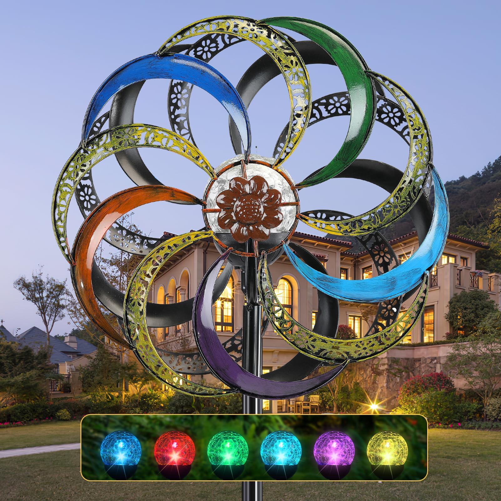 Wind Spinners Outdoor - Wind Spinners for Yard and Garden Wind Sculptures & Spinners Solar Wind Spinner Metal Sind Spinner for Outdoor Yard Lawn & Garden Christmas Holiday