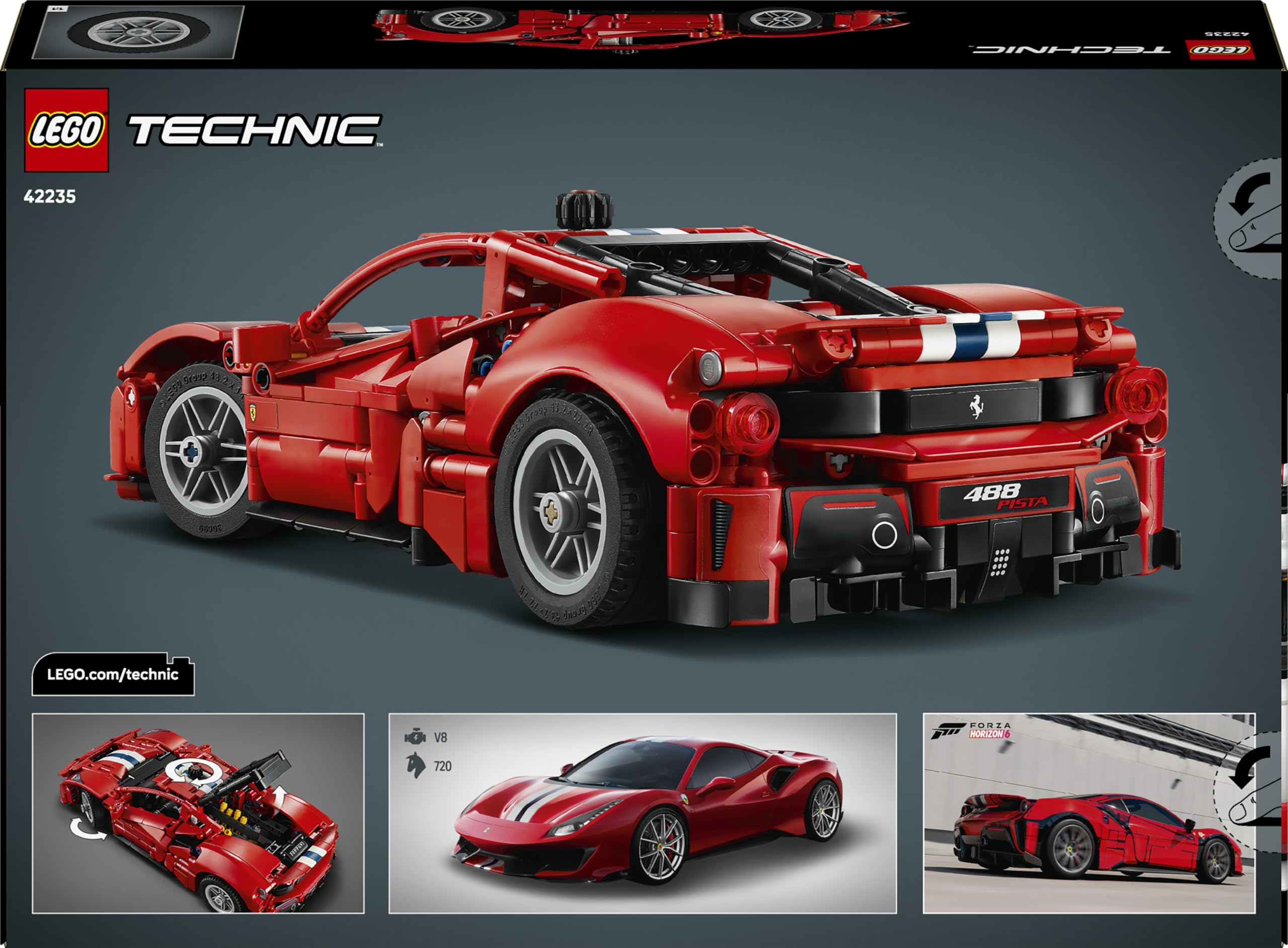 LEGO Technic Ferrari 488 Pista Auto - Bauspielzeug für Kinder ab 9 Jahren - Ferrari-Merch - Rennauto mit Lenkung, Differential und V8-Motor mit beweglichen Kolben - 42235