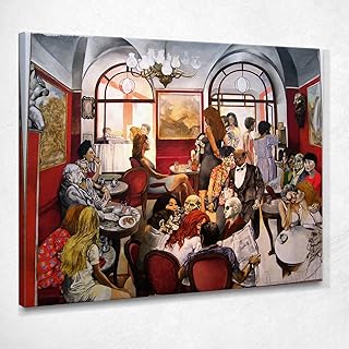 Caffe Greco Renato Guttuso Quadro Stampa su Tela Rg39 Alta qualità Certificata Fine Art Giclée, Fatto in Italia, 50x40 cm
