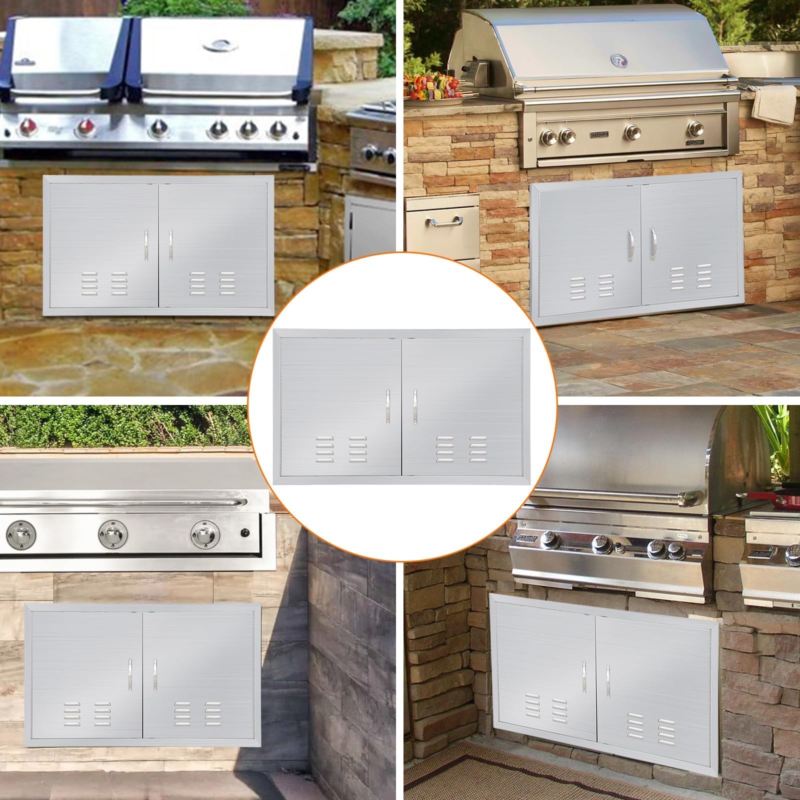 Garvee Puertas de Cocina Exterior de Acero Inoxidable con Rejilla de Ventilación 76.2 x 53.3 cm, Puerta Doble para Isla de Barbacoa, Acabado Cepillado Resistente a la Corrosión para Armarios de Jardín