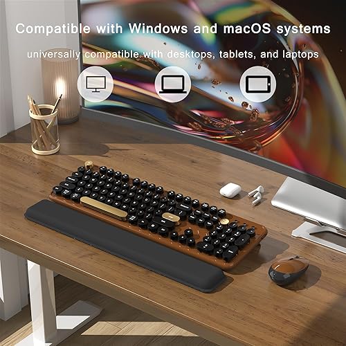 Miniatura 3 de Combo de teclado y mouse inalámbricos coloridos para computadora con teclas redondas estilo máquina de escribir, diseño retro, interruptor de Negro,