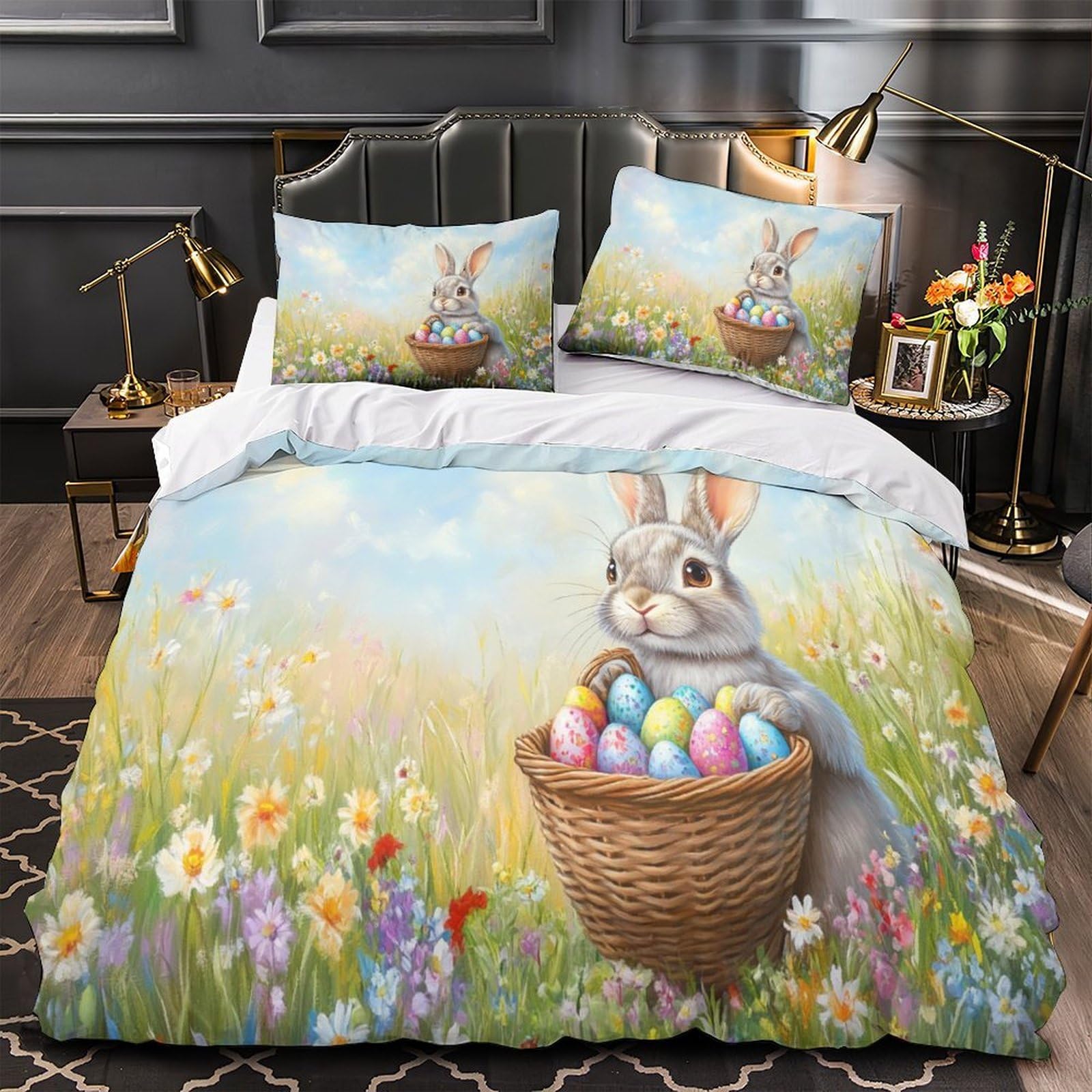 Housse de couette lapin 3D microfibre douce pour peau sensible ado et adulte