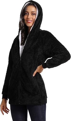 Miniatura 3 de Abrigo de forro polar para mujer, chaqueta de gran tamaño con capucha y cremallera para mujer, abrigo de sherpa de talla grande