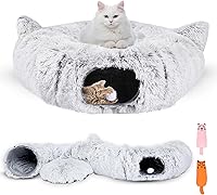 Vista 1 de 3-in-1 Cat Tunnel Bed Cave with Fun Catnip Interactive Stimulating Kitten Toys for Indoor Bored Cats - Peekaboo Hideaway & Donut Tunnel - Foldable
