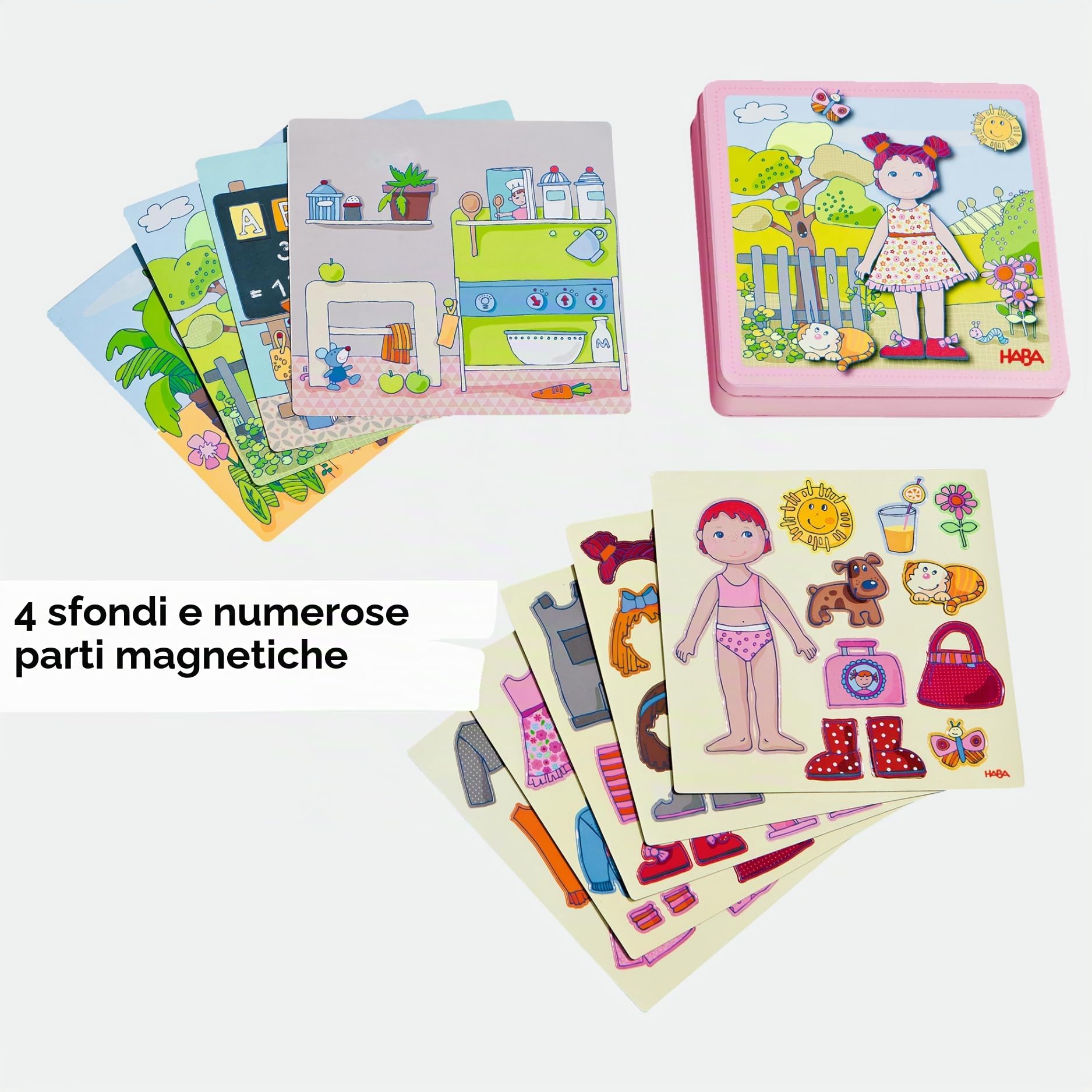 HABA 7392 - Gioco magnetico con bambola Lilli, puzzle magnetico con la simpatica bambola Lilli, in una pratica scatola di metallo