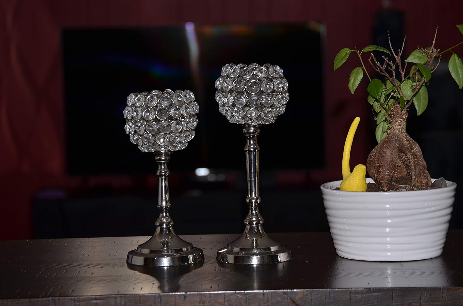 VIBHSA Crystal Candle Holders Set of 2 Wedding Centerpiece Decorations Hurricane Candleholders for Tea Lights