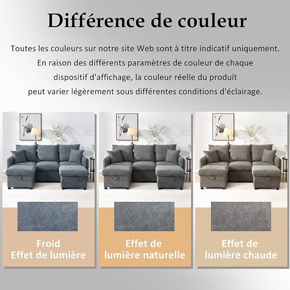 Multifunctional Corner Sofa U-Shape Three Seater Upholstered Sofa with Storage Function - Includes Drawers + Stools with Storage Compartment, Modular Dismountable Sofa Set with Sleep Function