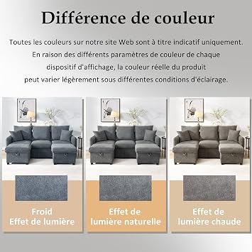 Multifunctional Corner Sofa U-Shape Three Seater Upholstered Sofa with Storage Function - Includes Drawers + Stools with Storage Compartment, Modular Dismountable Sofa Set with Sleep Function
