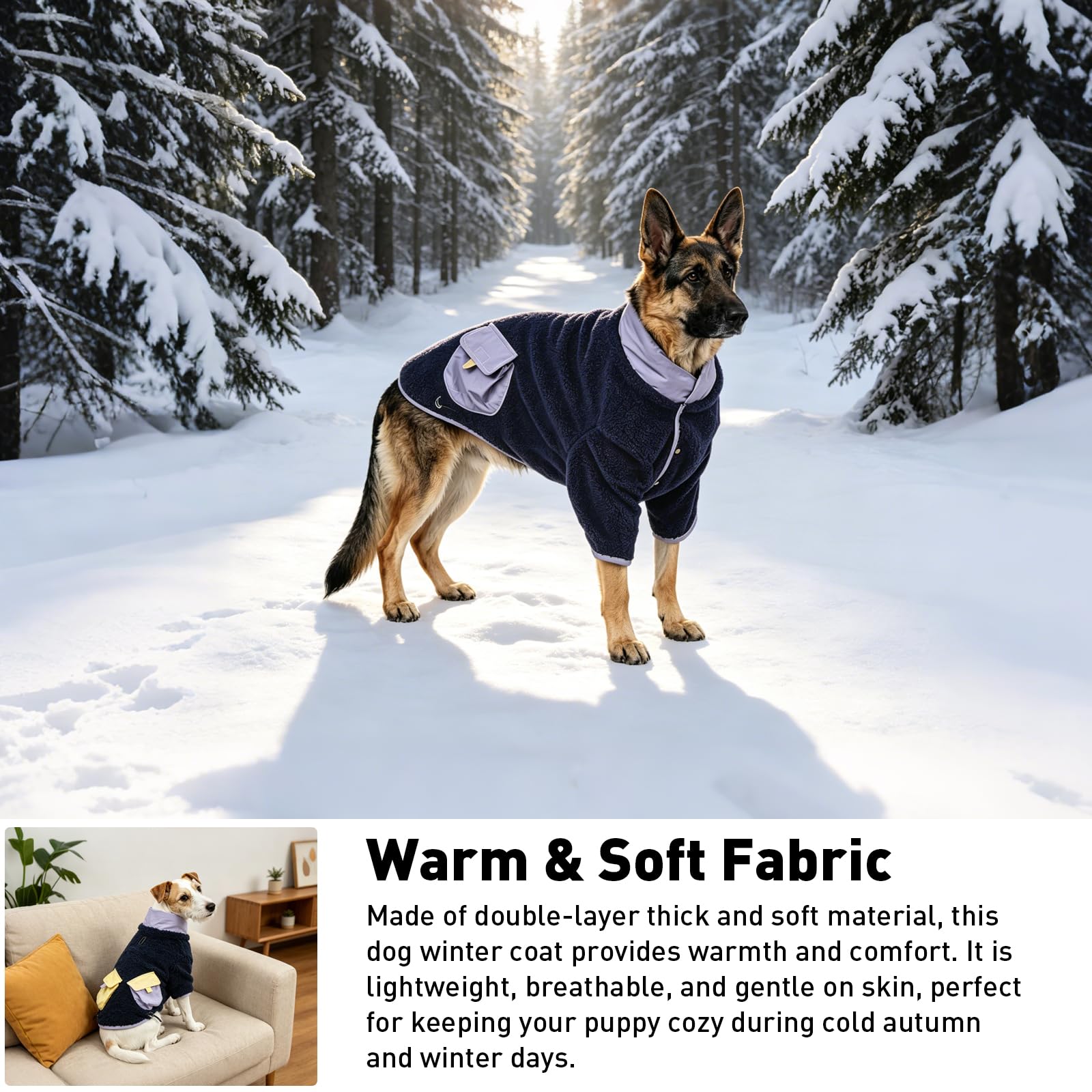 Cappotto invernale caldo per cani, antivento, fino a 45 kg, marrone, L | 2 tasche sul retro, regolabili ed elastiche, chiusura a strappo