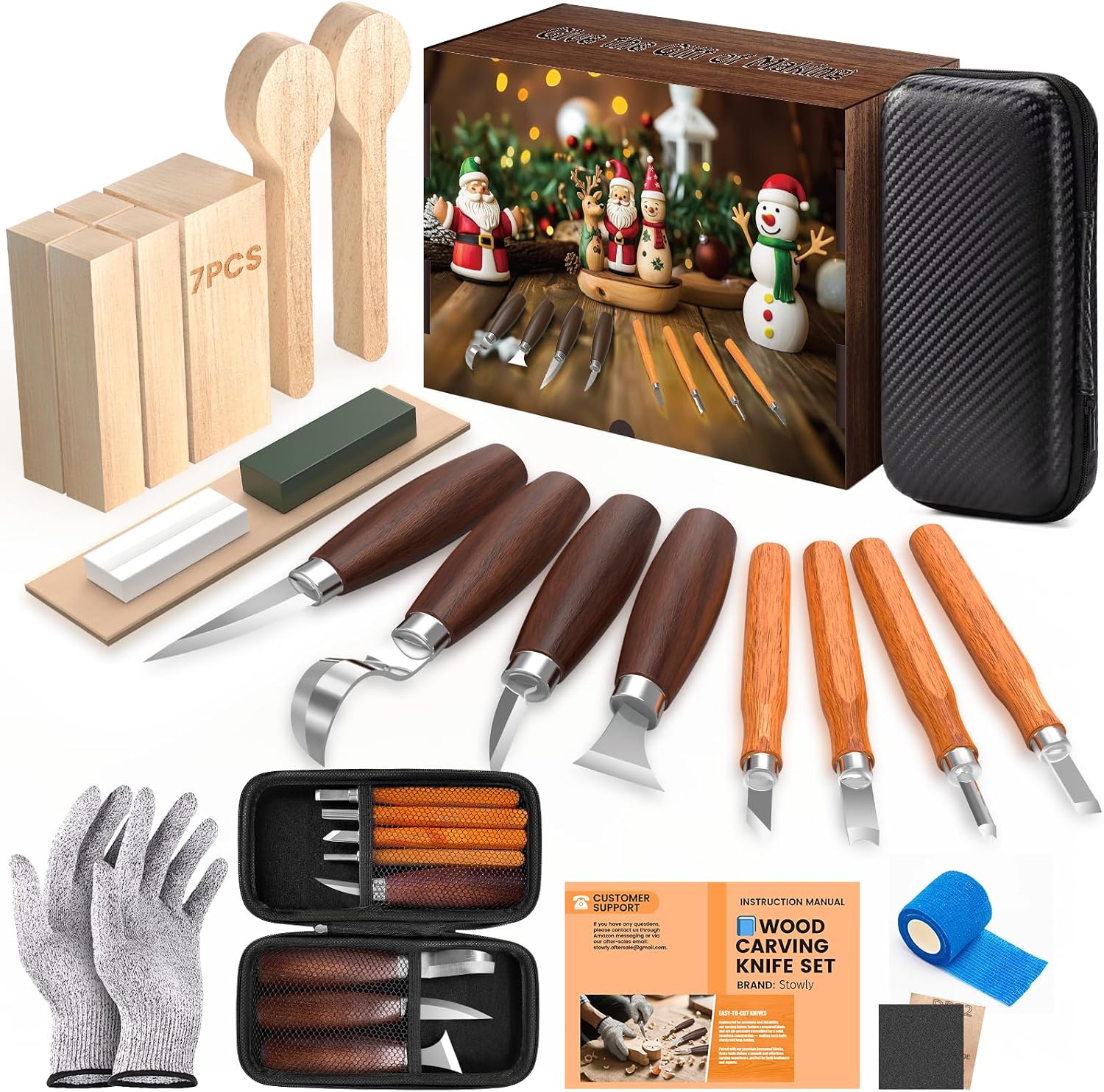 Stowly Wood Carving Kit for 2 Wooden Spoons, All-in-One Whittling Set with Knives, Basswood Blocks & Sandpaper, Includes Step-by-Step Video Tutorial for Beginners (26)