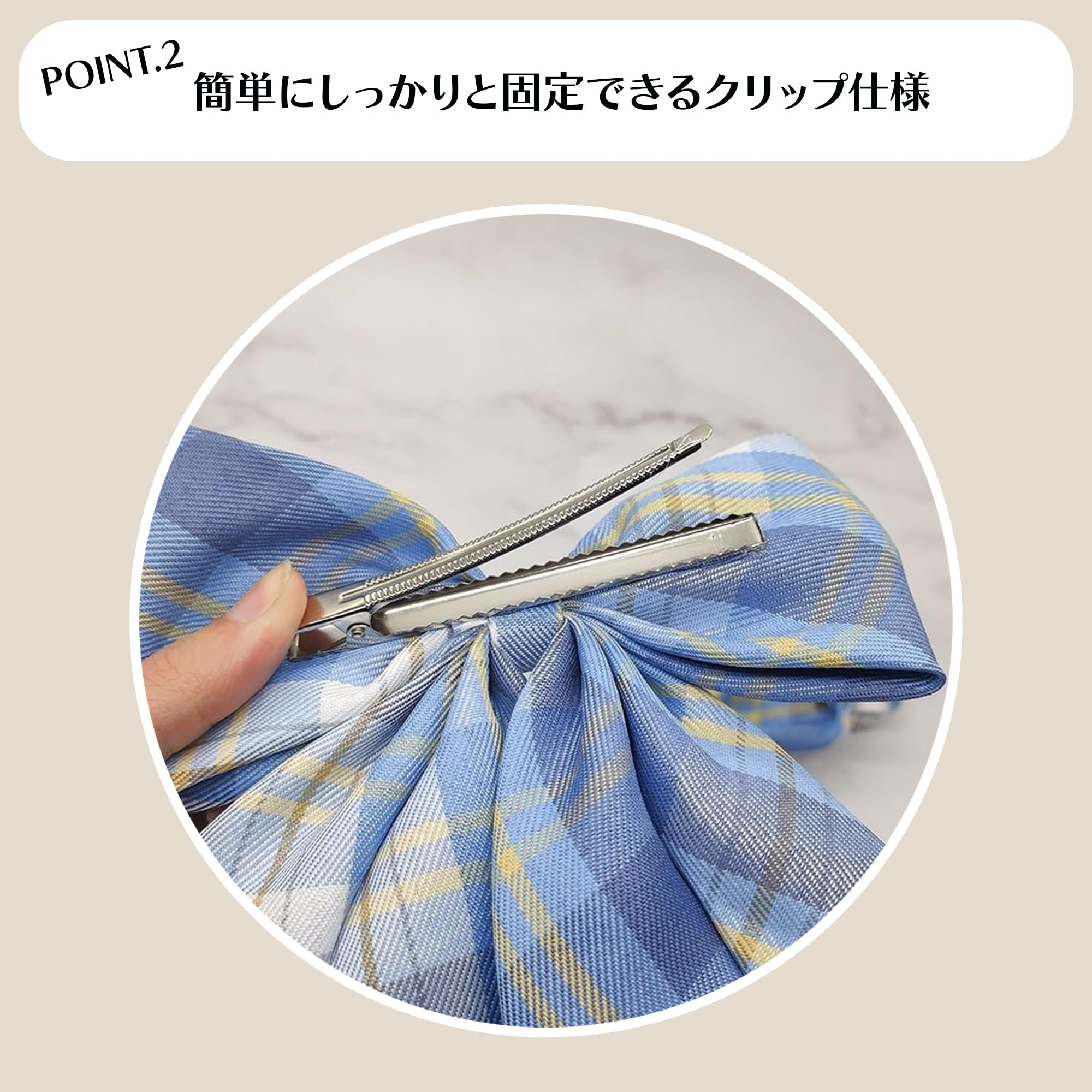 Amazon.co.jp: タータンチェックBIGリボンクリップ ネイビー ヘア