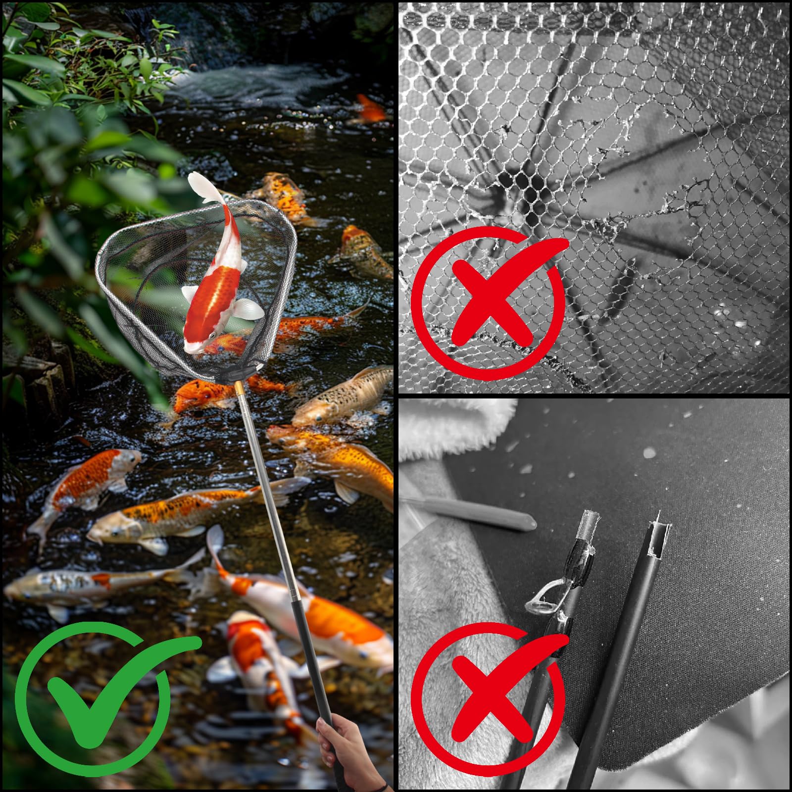 3 Pièces Attrape Poulet Extensible Filet de Volaille Amovible | Epuisette Peche, Avec Crochet en Acier Inoxydable, Filet Capture, Pour Animaux Dindes Oies Canards Oiseaux Petits et Poissons