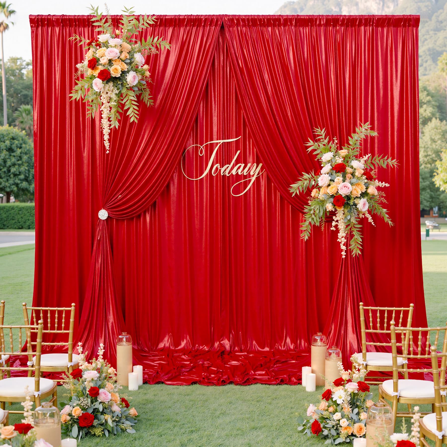 Photo 1 of 10x10ft Shimmer Red Sequin Backdrop Curtain for Parties, Thick Wrinkle Free Glitter Backdrop Drapes Photo Back Drop Curtains for Birthday Wedding Party Photography Background-2 Panels 5x10ft