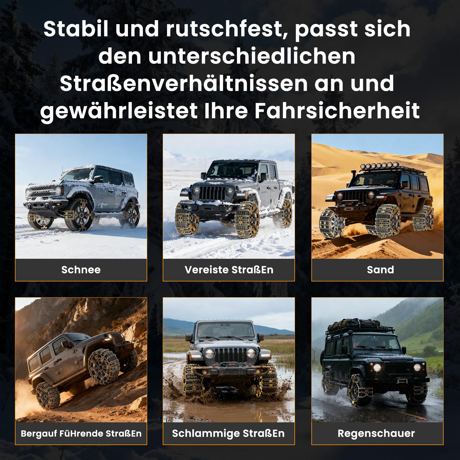 Chaînes à neige universelles pour pneus de voiture de 215 à 285 mm de large, adhérentes, résistantes à l'usure, montage rapide, avec gants et sac de rangement, pour voiture, SUV, camion