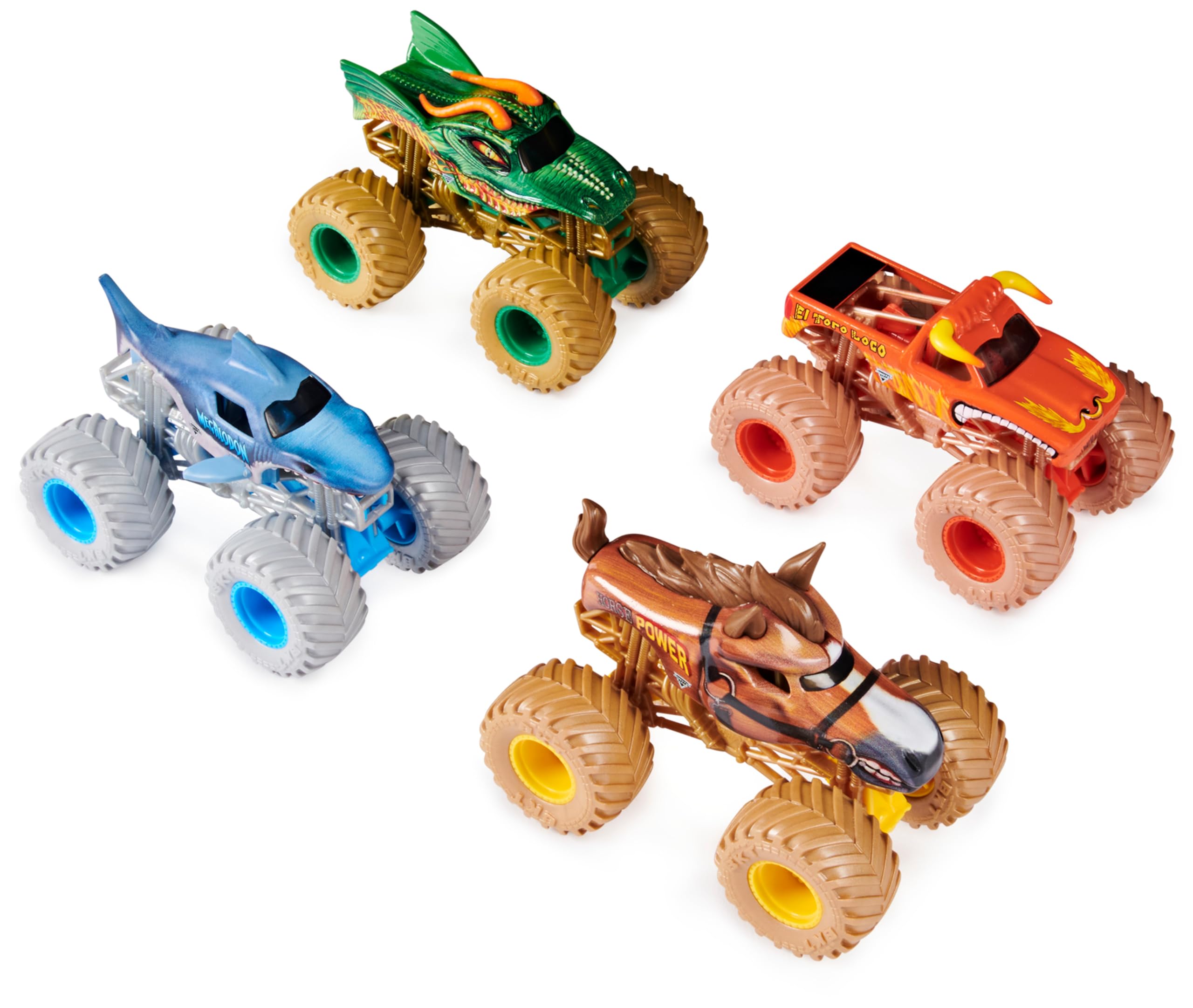 MONSTER JAM - Pack POWER BEASTS: 4 Monster Truck Metálicos a Escala 1:64 - 6053860 - Coches para Niños - Juguetes Niños 3 años +