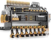 Vista 1 de LBT Large Power Tool Organizer Wall Mount with Charging Station, 8 Drill Holder, 4 Layer Heavy Duty Metal Tool Storage Rack, 6 Power Strip, 8 Hooks