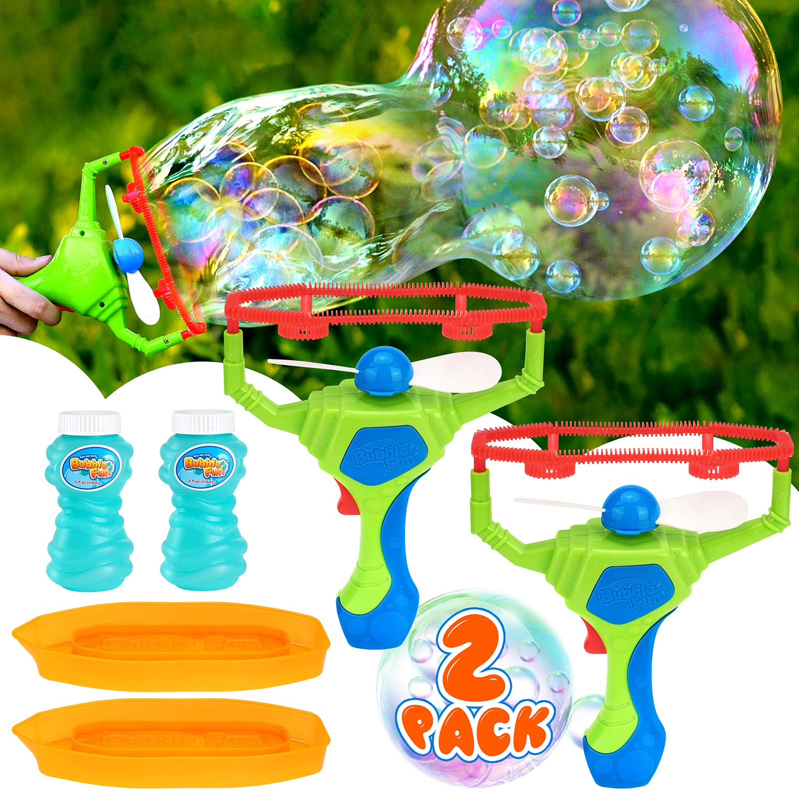 RACPNEL2 Pack Bubble Machine Bubble Guns for Kids & Toddlers, Bubble Blower with Bubble Wand Making Small Bubble in Giant Bubble, Handheld Bubble Makers, Outdoor Bubble Toys & Games for Kids Toddlers