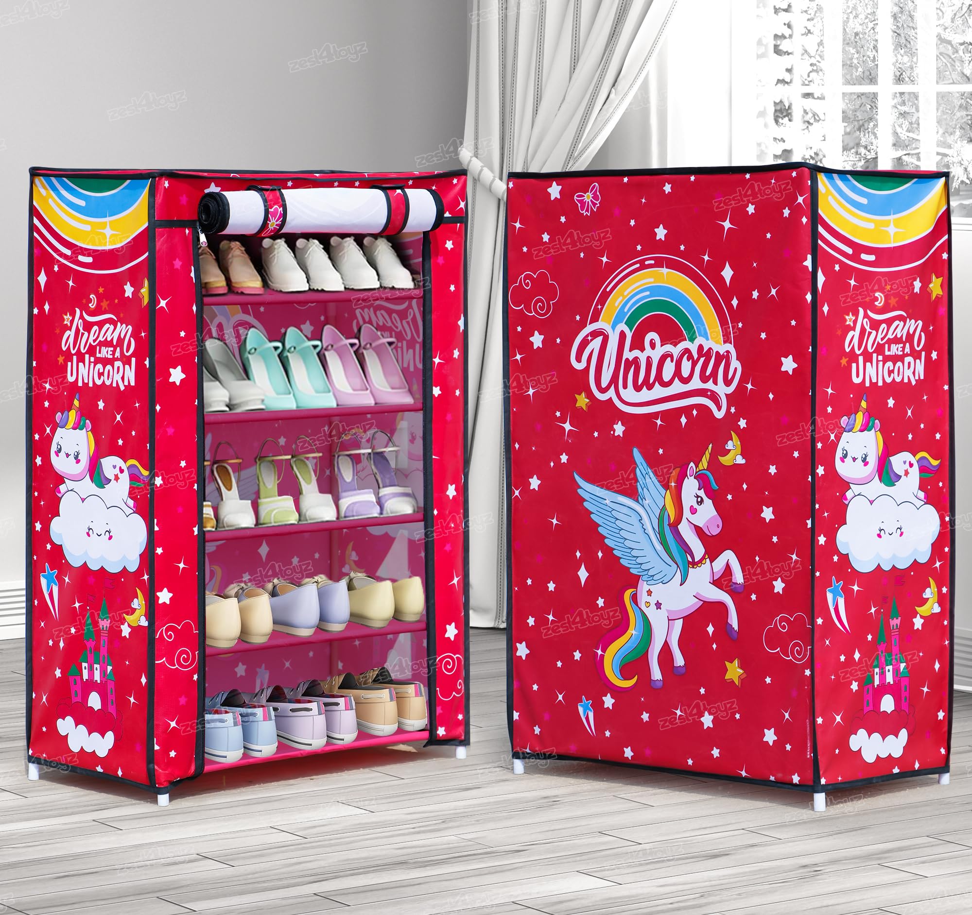 zest 4 toyzUnicorn 5 Shelves Shoe Rack Cabinet Collapsible Shoes Shelf/Shoerack Multiuse Storage Organizer for Footwear Toys Clothes (Non Woven Fabric)