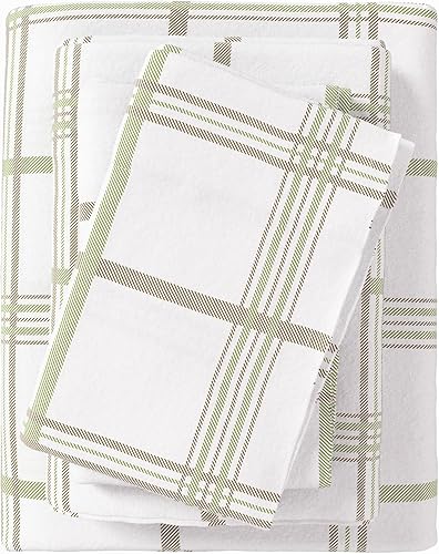 Great Bay Home - Juego de sábanas de franela de 100 % algodón turco cuadro ventana, tamaño California King, con bolsillo profundo, suaves, cálidas,