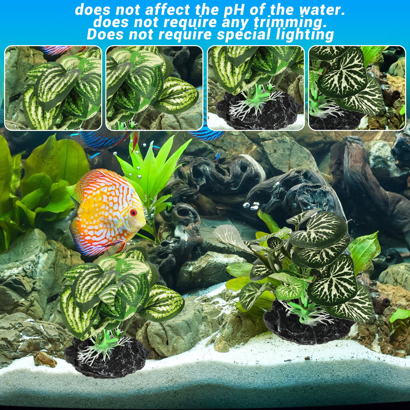 3 plantas de acuario de seda, decoraciones artificiales para peceras, cueva betta, accesorios pequeños para peceras para tortugas, reptiles