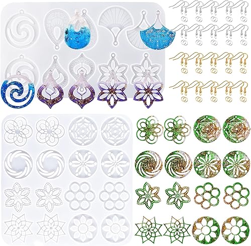 Moldes de resina  13 pares de moldes para aretes y colgantes, molde de silicona de flor de lágrima con ganchos para las orejas y anillos de salto
