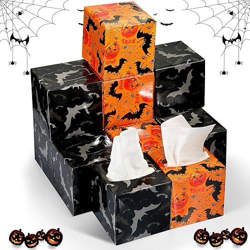 Paquete de 12 pañuelos de Halloween en forma de cubo, pañuelos faciales de 2 capas, pañuelos de viaje suaves para Halloween, caja de pañuelos
