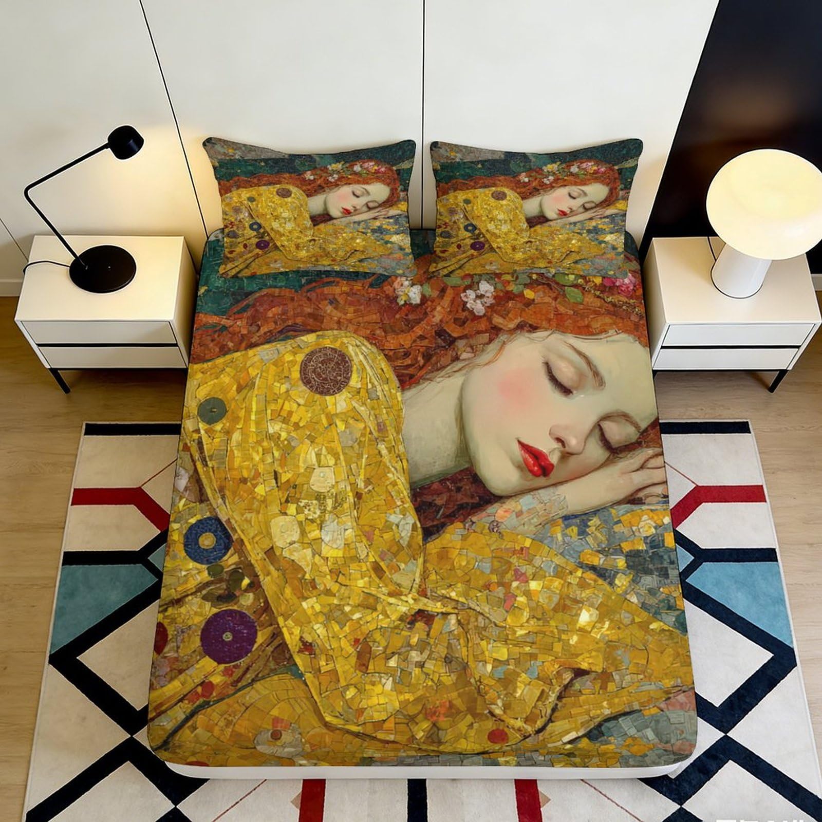 Jqzkxnhpbr Style-6 3D Printed Klimt Golden Dream Fitted Sheet Microfiber Artistic Mattress Cover For Bedroom Guest Room Decor 90X200x25cm